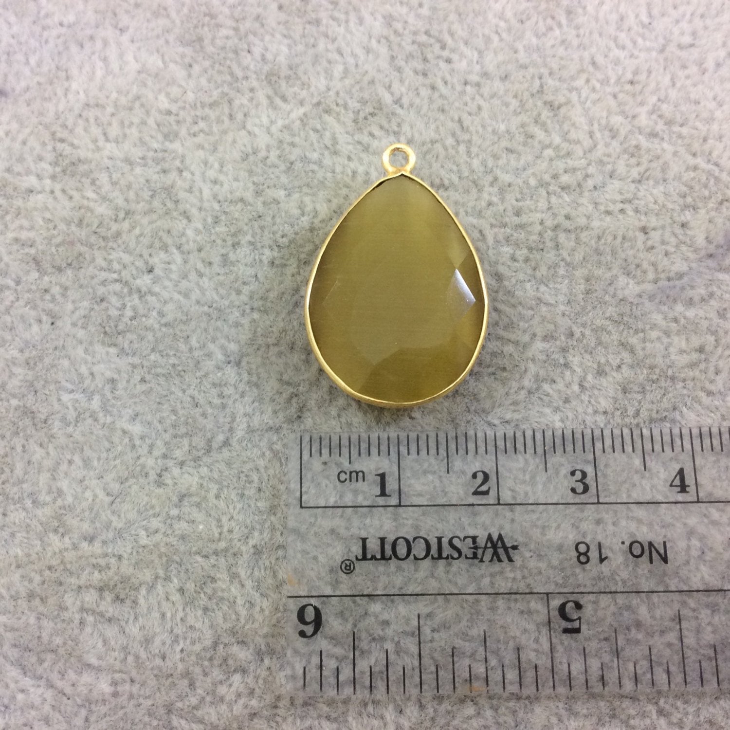Gold Plated Faceted Synthetic Yellow Ochre Cat's Eye (Manmade Glass) Teardrop Shape Bezel Pendant - Measures 18mm x 24mm - Sold Individual