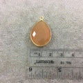 Gold Plated Faceted Synthetic Apricot Orange Cat's Eye (Manmade Glass) Teardrop Shape Bezel Pendant - Measures 18mm x 24mm - Sold Individual