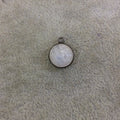 Gunmetal Plated Natural Moonstone Faceted Round/Coin Shaped Copper Bezel Pendant - Measures 12mm x 12mm - Sold Individually, Random