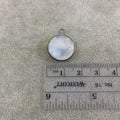 Gunmetal Plated Natural Moonstone Faceted Round/Coin Shaped Copper Bezel Pendant - Measures 15mm x 15mm - Sold Individually, Random
