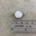 Gunmetal Plated Faceted Natural Iridescent Moonstone Round/Coin Shaped Bezel Connector - Measuring 16mm x 16mm - Sold Individually
