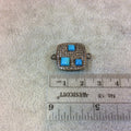 Genuine Pave Diamond Encrusted Gunmetal Plated Sterling Silver and Sleeping Beauty Turquoise Connector - Measuring 18mm approx., .47 carats
