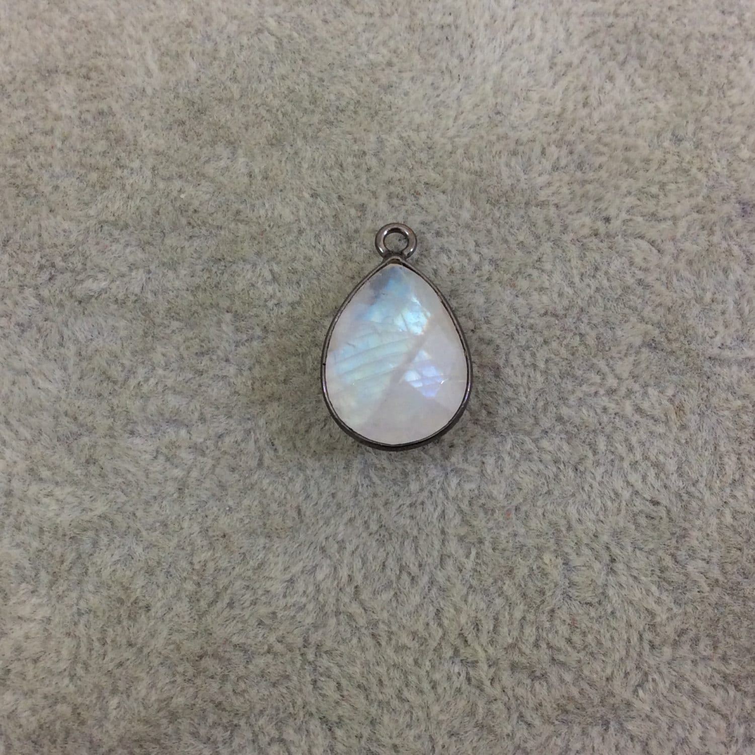 Gunmetal Moonstone Teardrop Bezel Pendant - 12mm x 16mm