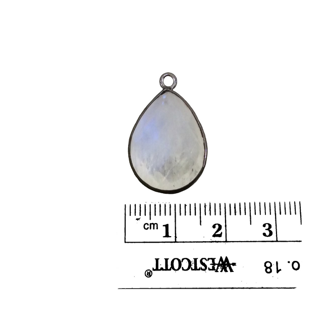 Gunmetal Plated Natural Moonstone Faceted Pear/Teardrop Shaped Copper Bezel Pendant - Measures 15mm x 20mm - Sold Individually, Random