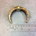 3.25" Medium Brown Pointed Double Ended Crescent Shaped Natural Ox Bone Pendant with Fancy Gold Bail - Measuring 83mm x 74mm - (TR086-MB)