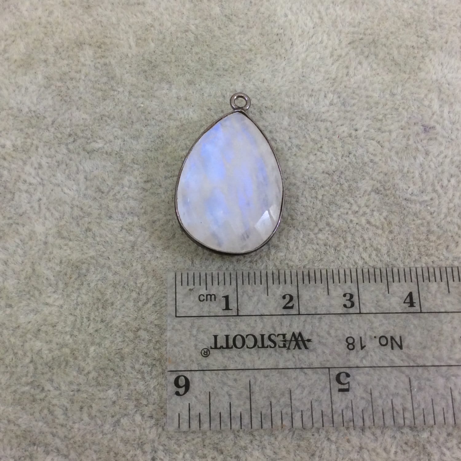 Gunmetal Moonstone Faceted Teardrop Bezel Pendant - 18mm x 25mm