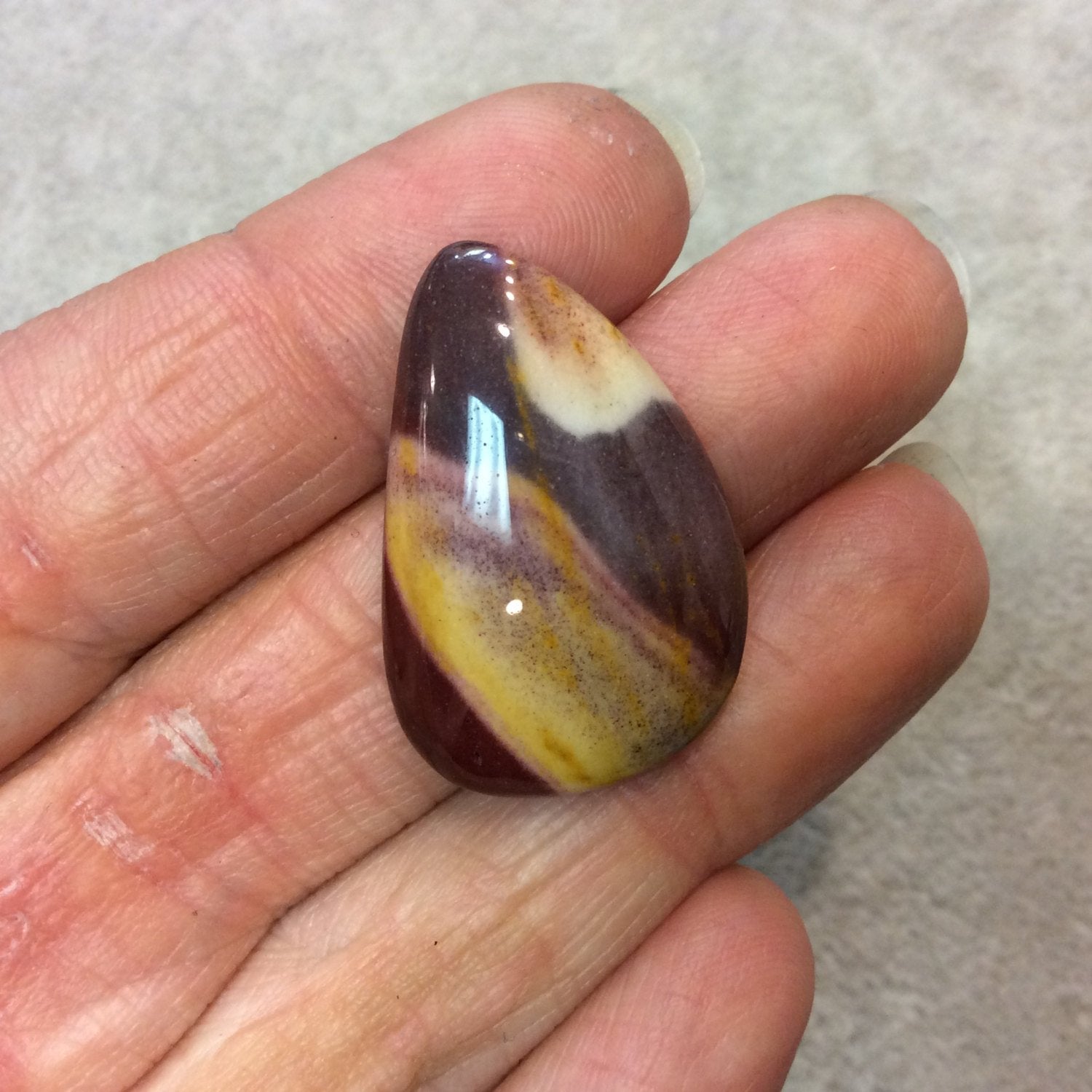Natural Mookaite Curved Teardrop Shaped Flat Back Cabochon - Measuring 21mm x 31mm, 6mm Dome Height - Natural High Quality Gemstone