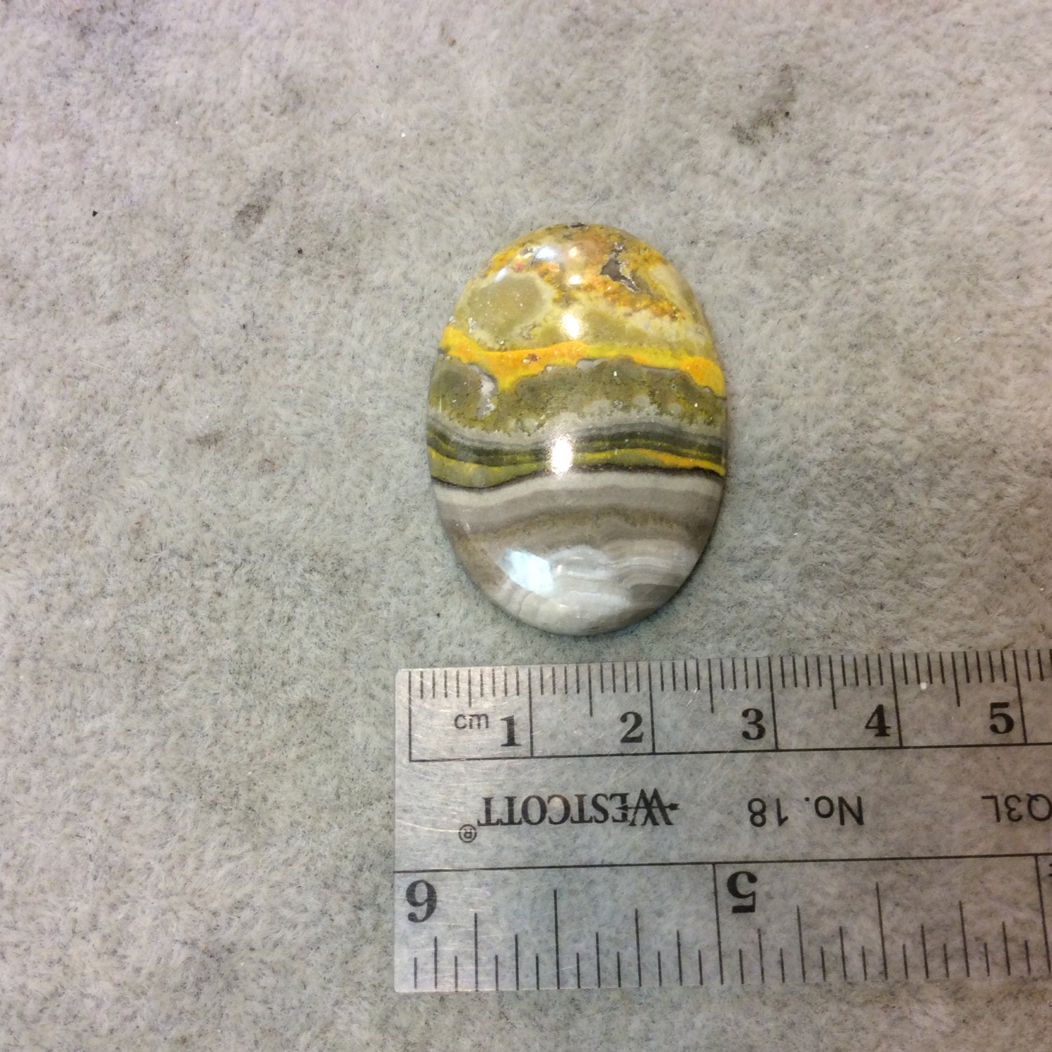 OOAK Natural Bumblebee Jasper Oblong Oval Shaped Flat Back Cabochon - Measuring 27mm x 38mm, 5mm Dome Height - High Quality Gemstone Cab