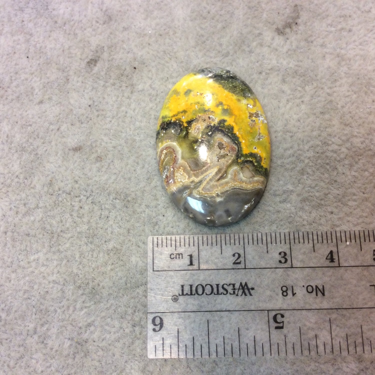 OOAK Natural Bumblebee Jasper Oblong Oval Shaped Flat Back Cabochon - Measuring 27mm x 38mm, 5mm Dome Height - High Quality Gemstone Cab