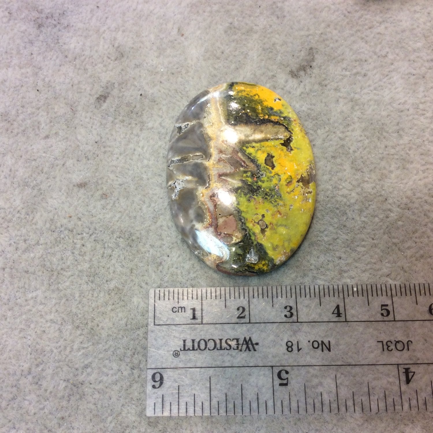 OOAK Natural Bumblebee Jasper Oblong Oval Shaped Flat Back Cabochon - Measuring 34mm x 46mm, 5mm Dome Height - High Quality Gemstone Cab