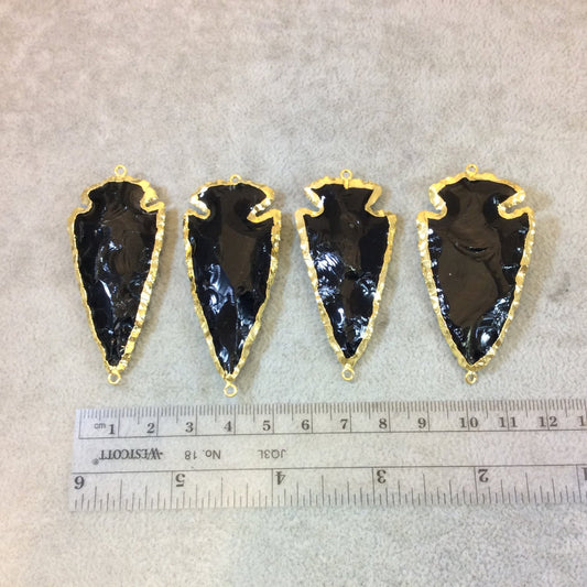 2-2.5" Gold Finish Arrowhead Shaped Electroplated Black Obsidian Connector - Measuring 50mm-65mm Long - Sold Individually, Randomly Chosen