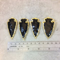 2-2.5" Gold Finish Arrowhead Shaped Electroplated Black Obsidian Connector - Measuring 50mm-65mm Long - Sold Individually, Randomly Chosen