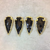 2-2.5" Gold Finish Arrowhead Shaped Electroplated Black Obsidian Connector - Measuring 50mm-65mm Long - Sold Individually, Randomly Chosen