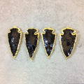 2-2.5" Gold Finish Arrowhead Shaped Electroplated Black Obsidian Connector - Measuring 50mm-65mm Long - Sold Individually, Randomly Chosen