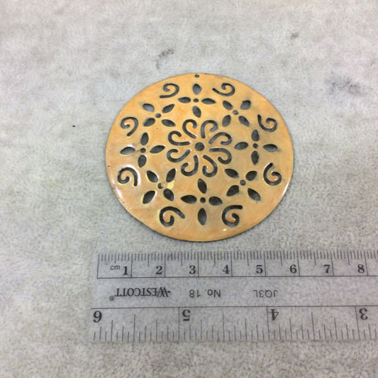 DISC 2.5" Lightweight Pale Orange Plated Green Enamel Coated Mandala Shaped Copper Pendant  - Measuring 62mm x 62mm, Approx.