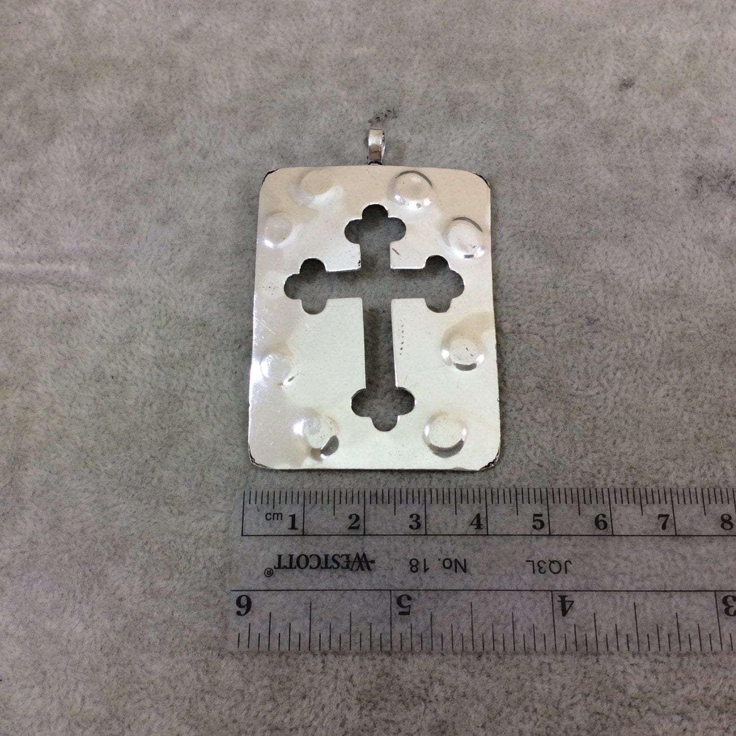 DISC 2.25" Lightweight Bright Silver Plated Medieval Cross Rectangle Shaped Copper Pendant  - Measuring 42mm x 57mm, Approx.