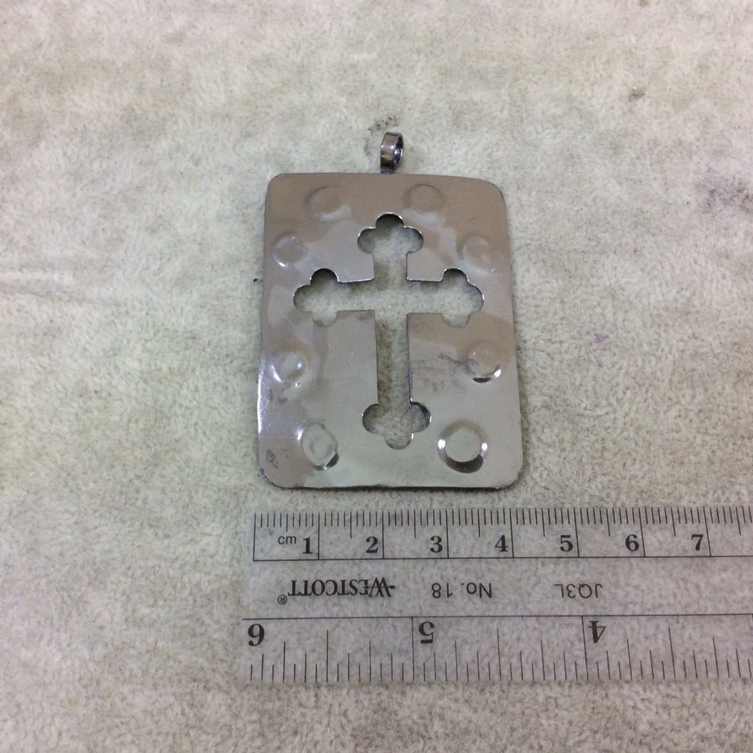 DISC 2.25" Lightweight Gunmetal Plated Medieval Cross Rectangle Shaped Copper Pendant  - Measuring 42mm x 57mm, Approx. - Sold Individually