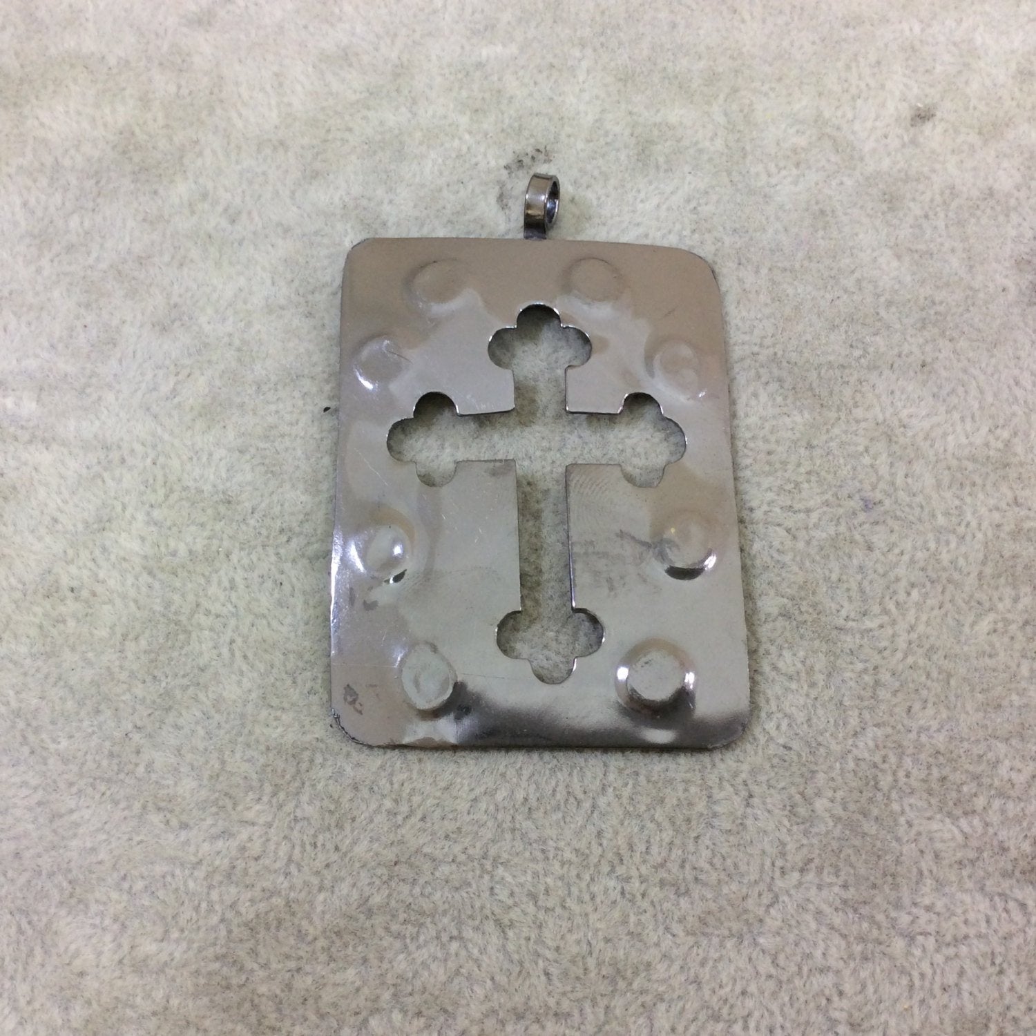 DISC 2.25" Lightweight Gunmetal Plated Medieval Cross Rectangle Shaped Copper Pendant  - Measuring 42mm x 57mm, Approx. - Sold Individually