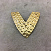 2.25" Lightweight Oxidized Gold Plated Hammered Fat Chevron V-Shaped Copper Pendant  - Measuring 58mm x 50mm, Approx.