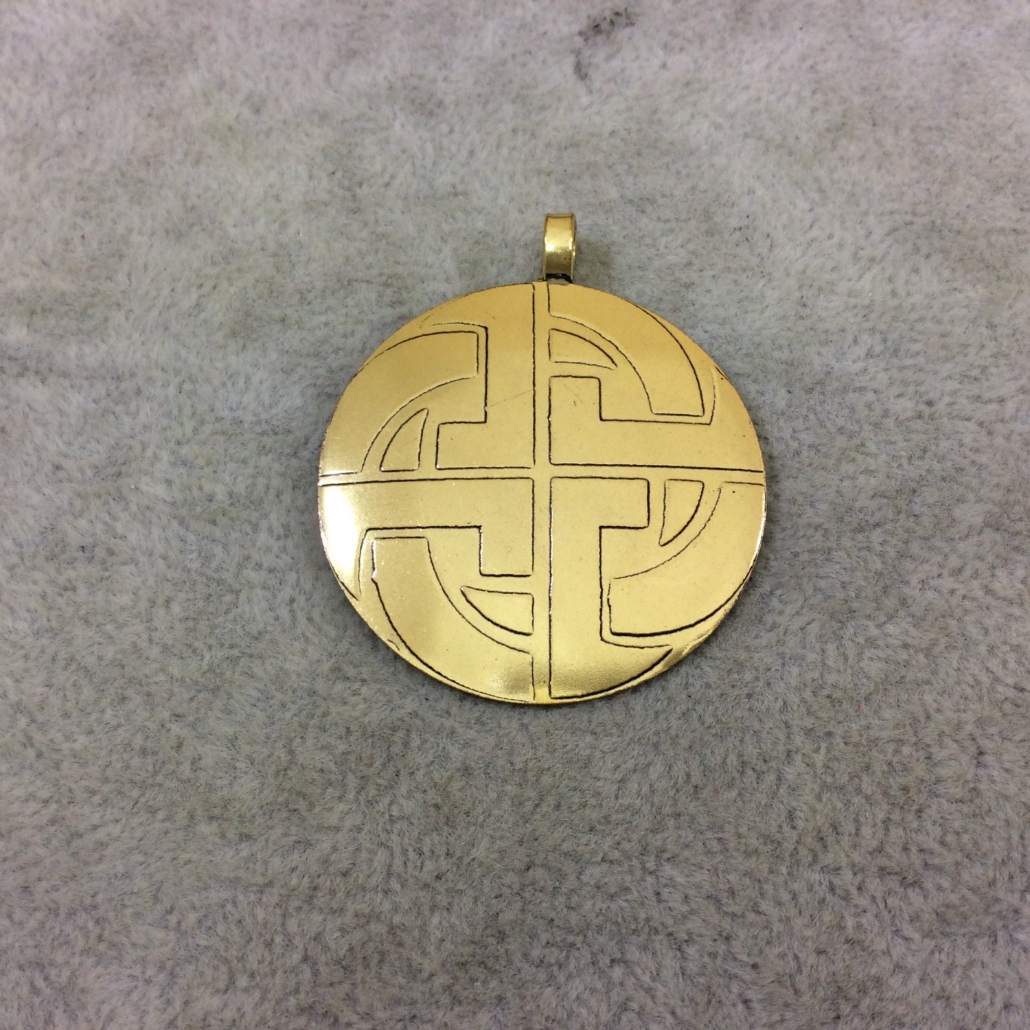 DISC 1.5" Lightweight Oxidized Gold Plated Knotted Cross Round Shaped Copper Pendant  - Measuring 37mm x 37mm, Approx. - Sold Individually