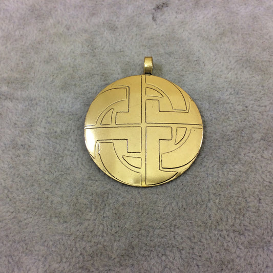 DISC 1.5" Lightweight Oxidized Gold Plated Knotted Cross Round Shaped Copper Pendant  - Measuring 37mm x 37mm, Approx. - Sold Individually