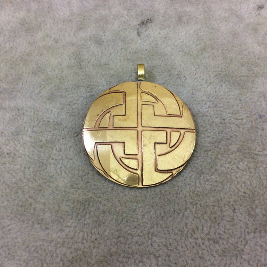 DISC 1.5" Lightweight Oxidized Gold/Copper Plated Knotted Cross Round Shaped Copper Pendant  - Measuring 37mm x 37mm, Approx.