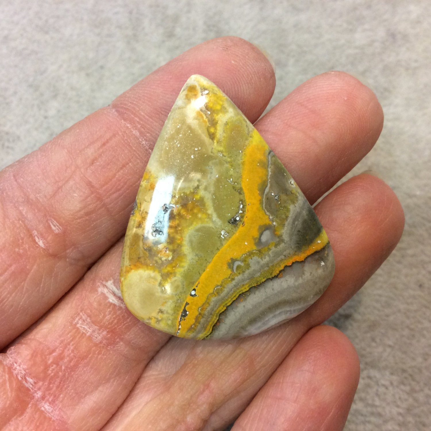 OOAK Natural Bumblebee Jasper Pear/Teardrop Shaped Flat Back Cabochon - Measuring 33mm x 40mm, 4mm Dome Height - High Quality Gemstone Cab