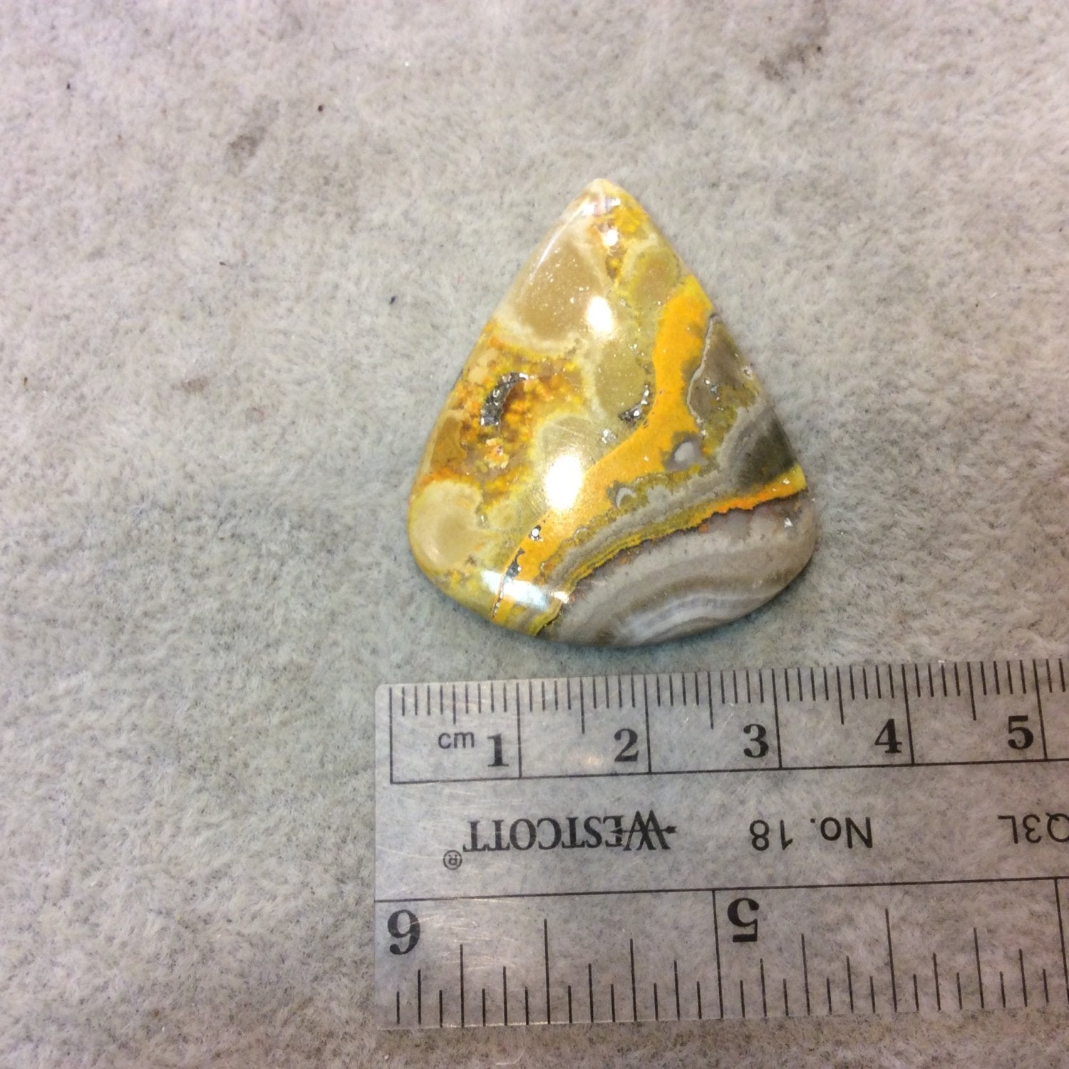 OOAK Natural Bumblebee Jasper Pear/Teardrop Shaped Flat Back Cabochon - Measuring 33mm x 40mm, 4mm Dome Height - High Quality Gemstone Cab