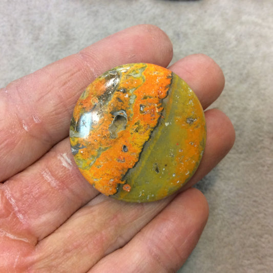 OOAK Natural Bumblebee Jasper Circular/Round Shaped Flat Back Cabochon - Measuring 37mm x 37mm, 5mm Dome Height - High Quality Gemstone Cab
