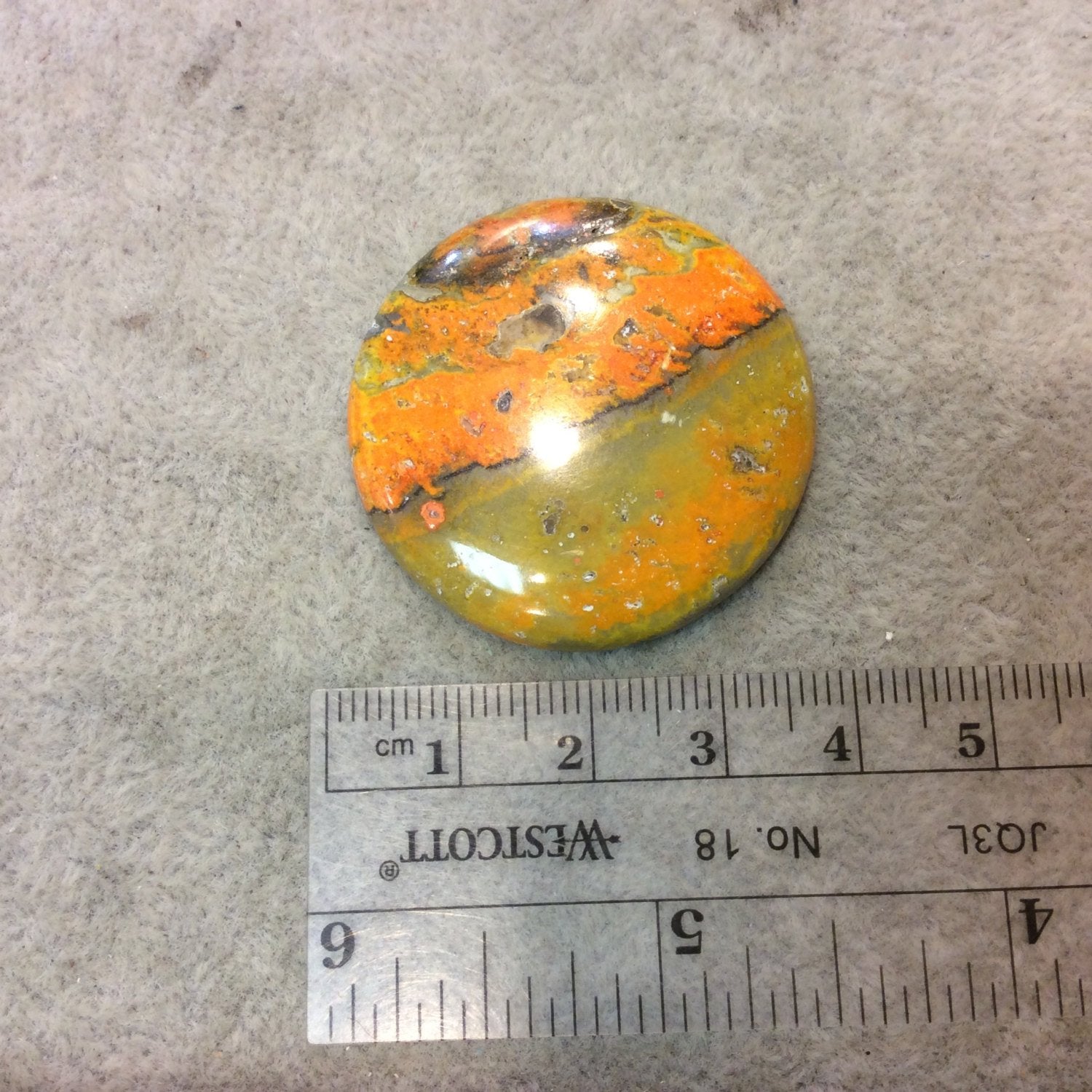 OOAK Natural Bumblebee Jasper Circular/Round Shaped Flat Back Cabochon - Measuring 37mm x 37mm, 5mm Dome Height - High Quality Gemstone Cab