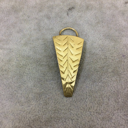 DISC 1.75" Lightweight Bright Gold Plated Chevron Stamped Triangle Shaped Copper Pendant  - Measuring 23mm x 46mm, Approx.