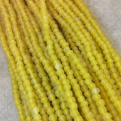 4mm Matte Lemon Yellow Irregular Rondelle Shaped Indian Beach/Sea Glass Beads - Sold by 16.25" Strands - Approximately 98 Beads