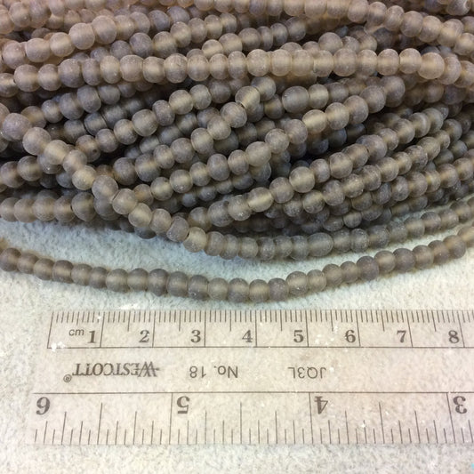 4mm Matte Smoke Gray/Brown Irregular Rondelle Shaped Indian Beach/Sea Glass Beads - Sold by 16.25" Strands - Approx. 98 Beads