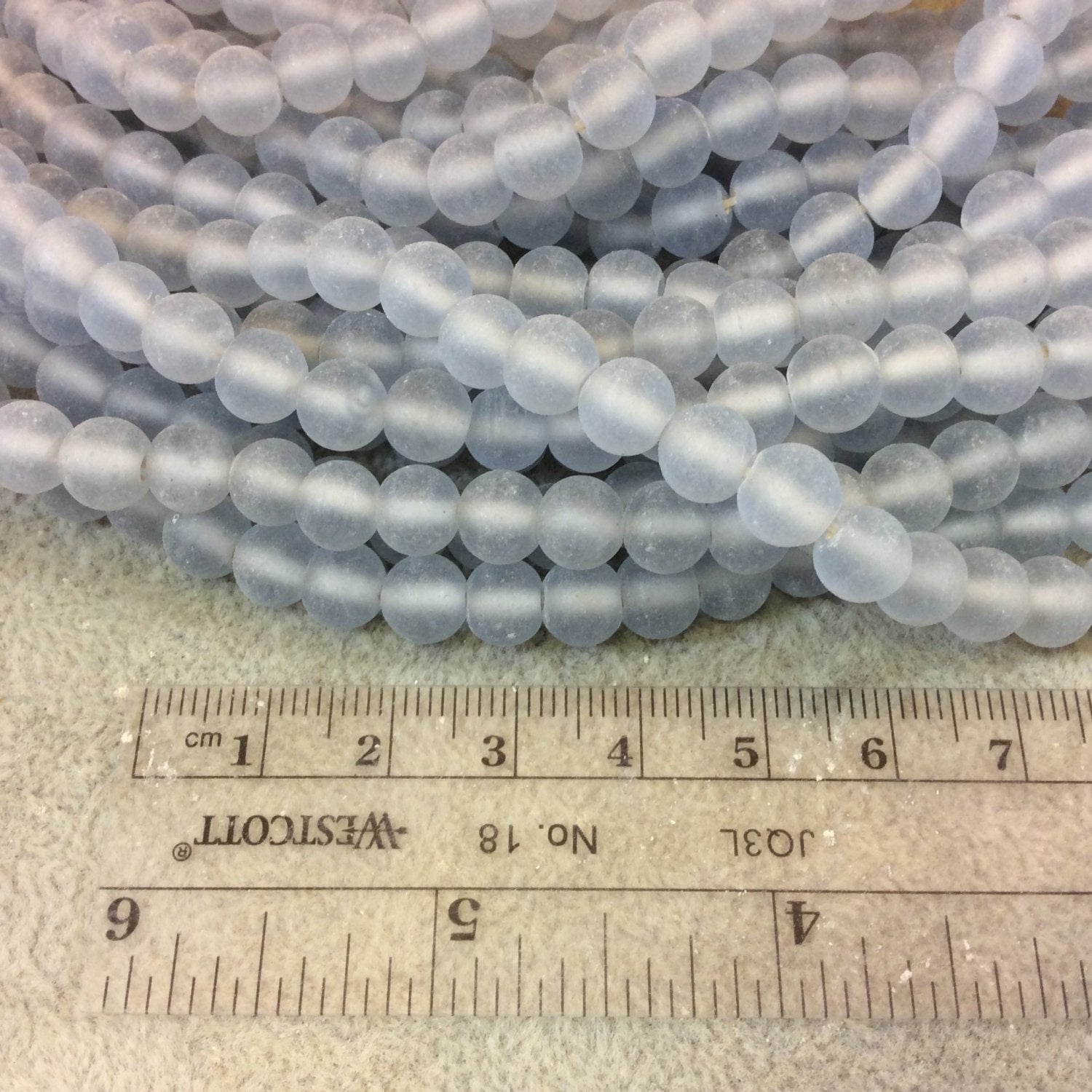 7mm Matte Light Pale Blue Irregular Rondelle Shape Indian Beach/Sea Glass Beads - Sold by 16.25" Strands - Approximately 64 Beads