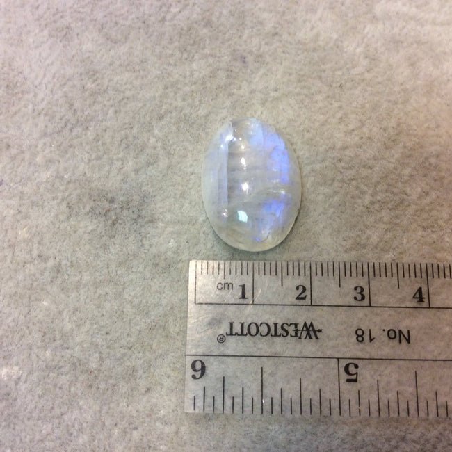 AAA Oblong Oval Shaped Moonstone Flat Back Cabochon with Blue Flash - Measuring 18mm x 26mm, 7mm Dome Height - Natural Gemstone Cab