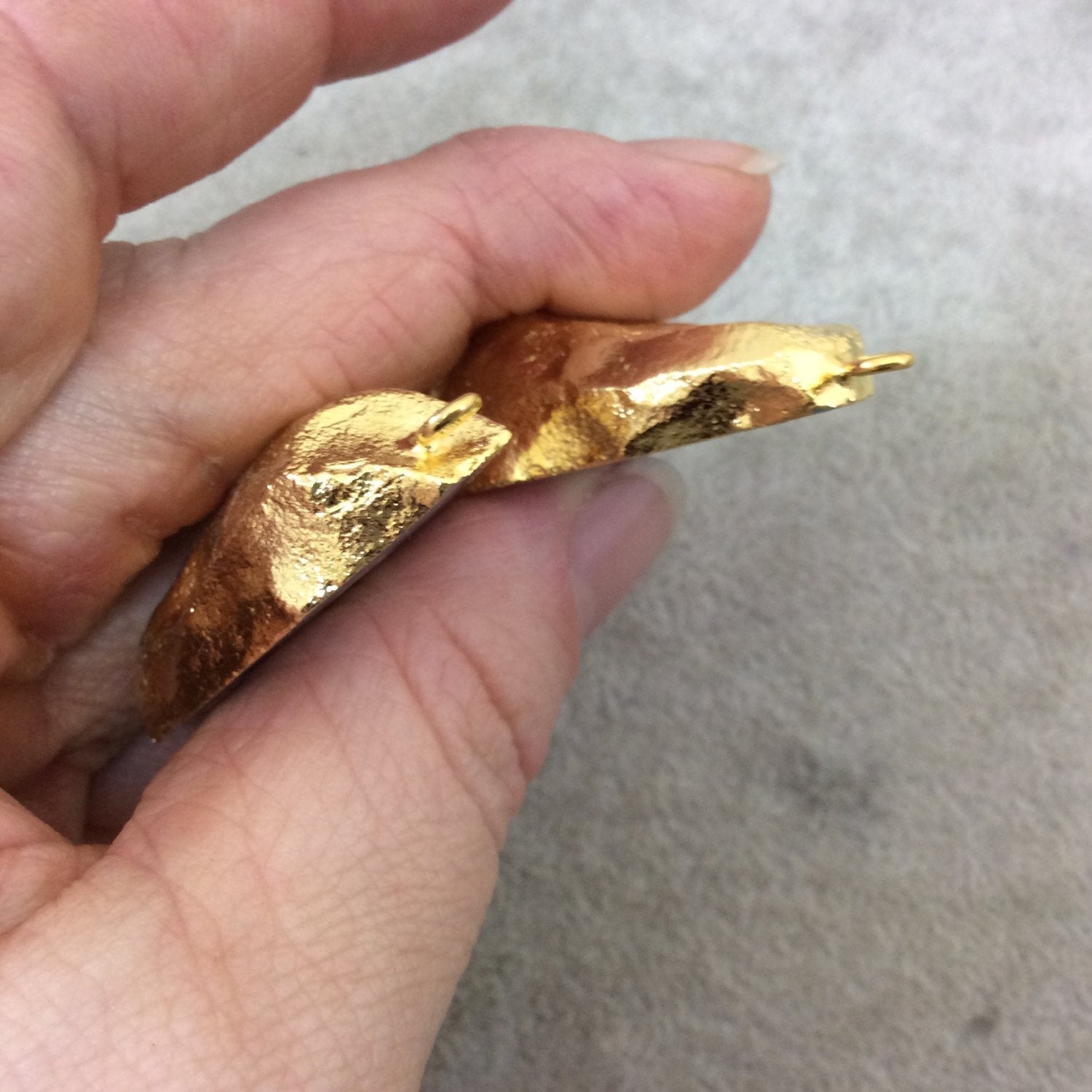 Pair of OOAK Gold Electroplated Natural Druzy Agate Geode Half Freeform Shaped Pendants - Measuring 26mm x 41mm - Unique, As Pictured