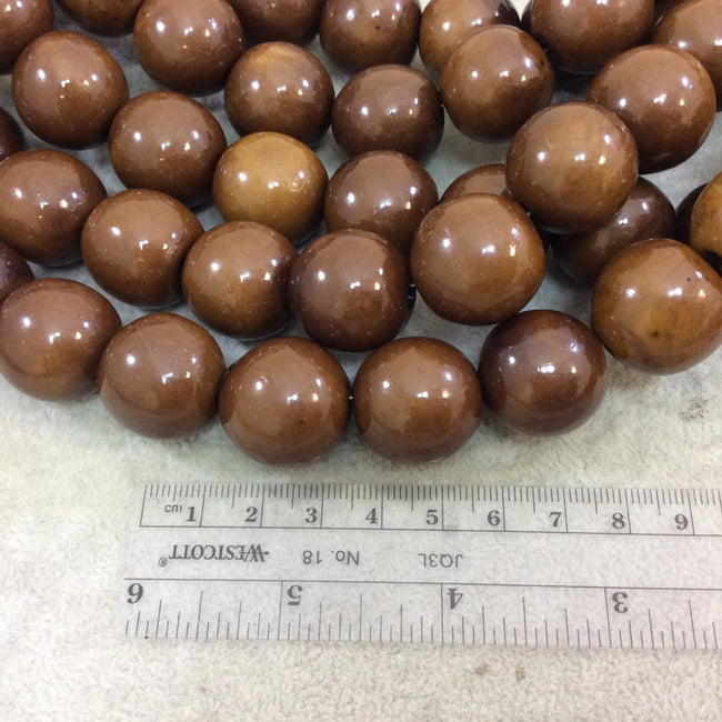 20mm Warm Brown Colored Smooth Acrylic Faux Bone Round Shaped Beads with 2-3mm Holes - 16" Strand (Approx. 20 Beads) - Sold by the Strand