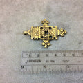 2" Oxidized Gold Ethiopian Cross Shaped (Style A) Plated Brass Pendant with Horizontal Bail - Measuring 37mm x 48mm - Sold Individually