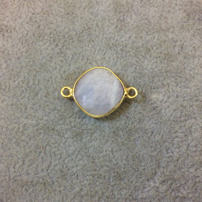 Gold Plated Natural Moonstone Faceted Diamond Shaped Copper Bezel Connector - Measures 14mm x 14mm - Sold Individually, Randomly Chosen