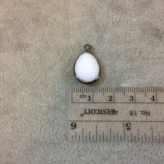 Gunmetal Plated Faceted White Hydro (Lab Created) Chalcedony Pear/Teardrop Shaped Bezel Pendant - Measuring 12mm x 16mm - Sold Individually
