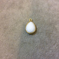 Gold Plated Faceted White Hydro (Lab Created) Chalcedony Pear/Teardrop Shaped Bezel Pendant - Measuring 12mm x 16mm - Sold Individually