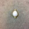 Gold Plated Faceted White Hydro (Lab Created) Chalcedony Pear/Teardrop Shaped Bezel Connector - Measuring 12mm x 16mm - Sold Individually