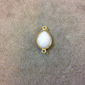 Gold Plated Faceted White Hydro (Lab Created) Chalcedony Pear/Teardrop Shaped Bezel Connector - Measuring 12mm x 16mm - Sold Individually