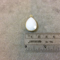 Gold Plated Faceted White Hydro (Lab Created) Chalcedony Pear/Teardrop Shaped Bezel Pendant - Measuring 15mm x 20mm - Sold Individually