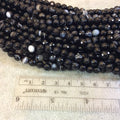 6mm Faceted Round/Ball Shaped Black Banded Agate Beads - 15.5" Strand (Approximately 66 Beads per Strand) - Natural Semi-Precious Gemstone