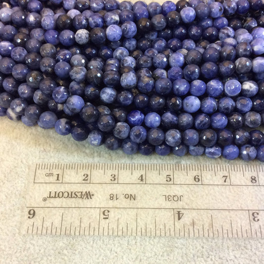 6mm Faceted Round/Ball Shaped Natural Sodalite Beads with 1mm Holes - Sold by 15.25" Strands (Approx. 64 Beads) - High Quality Gemstone