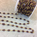 Gold Plated Copper Rosary Chain with 5mm Long Faceted Natural Deep Red Garnet Pebble/Nugget Shape Beads (CH330-GD) - Gemstone Beaded Chain