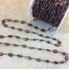 Gunmetal Plated Copper Rosary Chain with 5mm Long Faceted Natural Red Garnet Oval/Nugget Shape Beads (CH330-GM) - Semi-Precious Chain