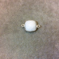 Silver Plated Faceted White Hydro (Lab Created) Chalcedony Square Shaped Bezel Connector - Measuring 15mm x 15mm - Sold Individually