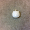 Silver Plated Faceted White Hydro (Lab Created) Chalcedony Square Shaped Bezel Pendant - Measuring 18mm x 18mm - Sold Individually